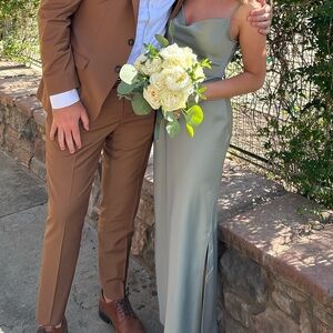 BHLDN Moss Satin Bridesmaid Dress